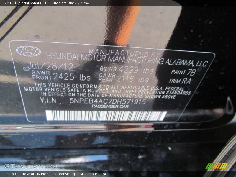 Midnight Black / Gray 2013 Hyundai Sonata GLS