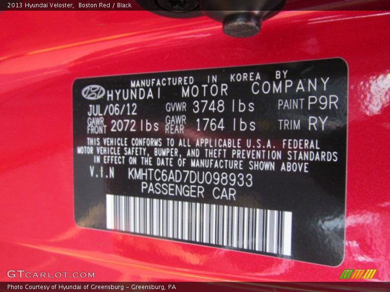 Boston Red / Black 2013 Hyundai Veloster