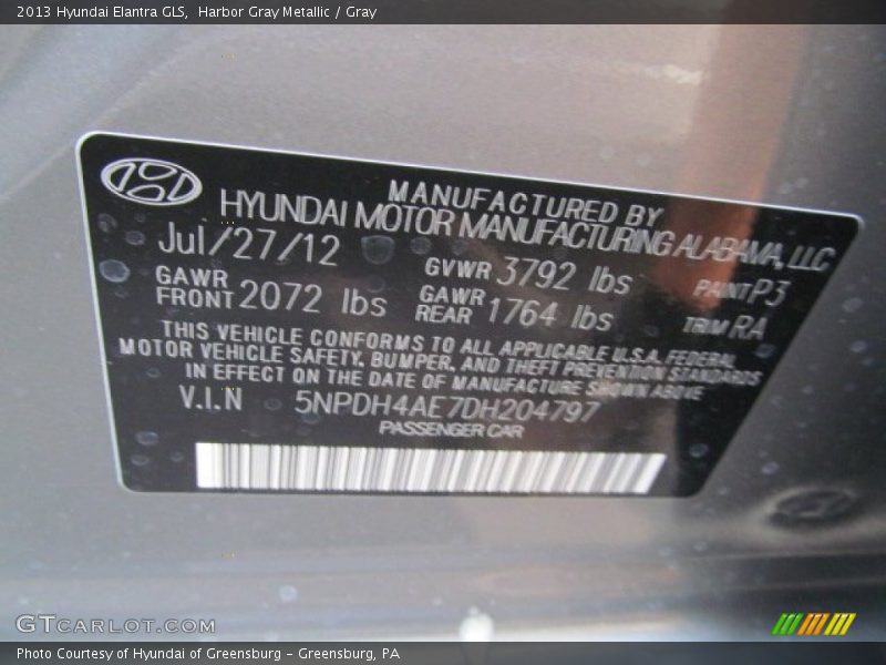 Harbor Gray Metallic / Gray 2013 Hyundai Elantra GLS