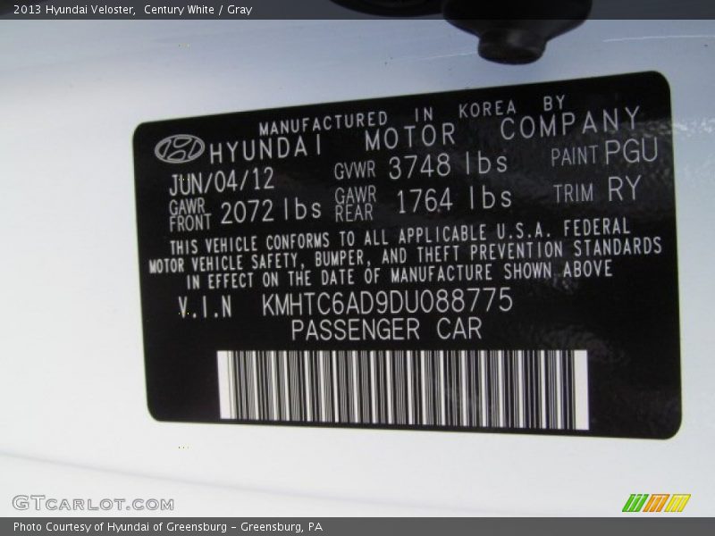Century White / Gray 2013 Hyundai Veloster