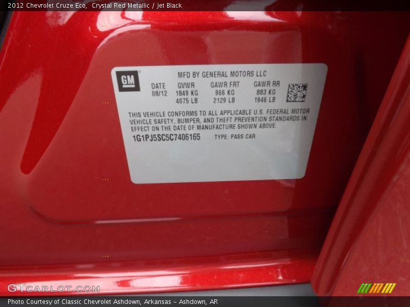 Crystal Red Metallic / Jet Black 2012 Chevrolet Cruze Eco