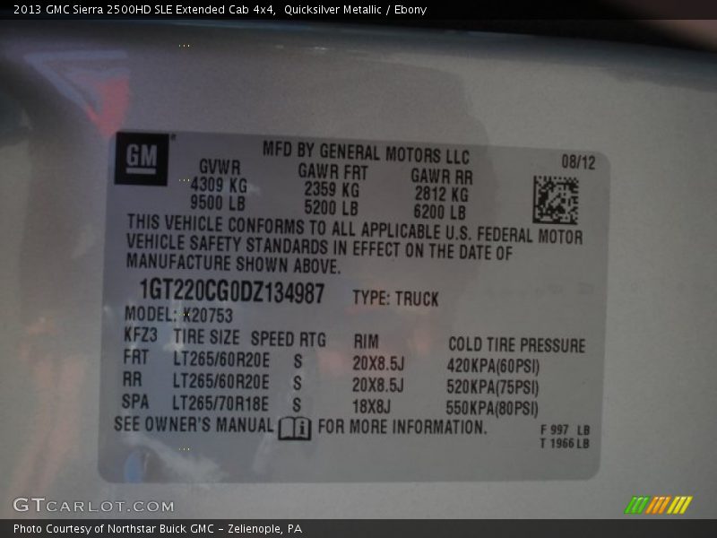 Quicksilver Metallic / Ebony 2013 GMC Sierra 2500HD SLE Extended Cab 4x4