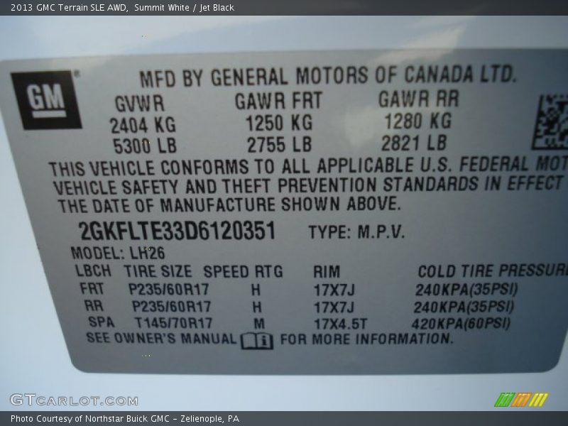 Summit White / Jet Black 2013 GMC Terrain SLE AWD