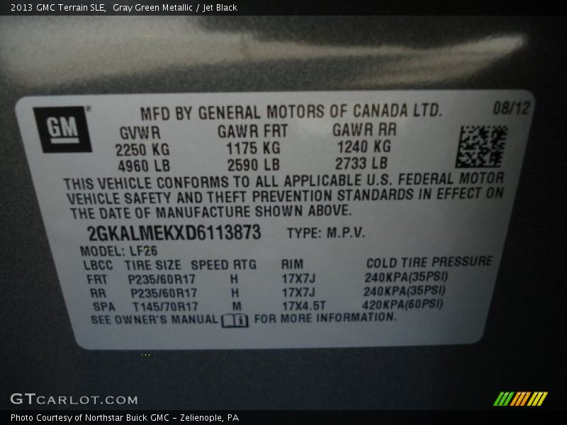 Gray Green Metallic / Jet Black 2013 GMC Terrain SLE