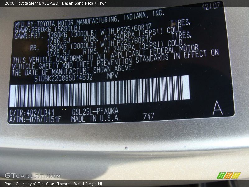 Desert Sand Mica / Fawn 2008 Toyota Sienna XLE AWD