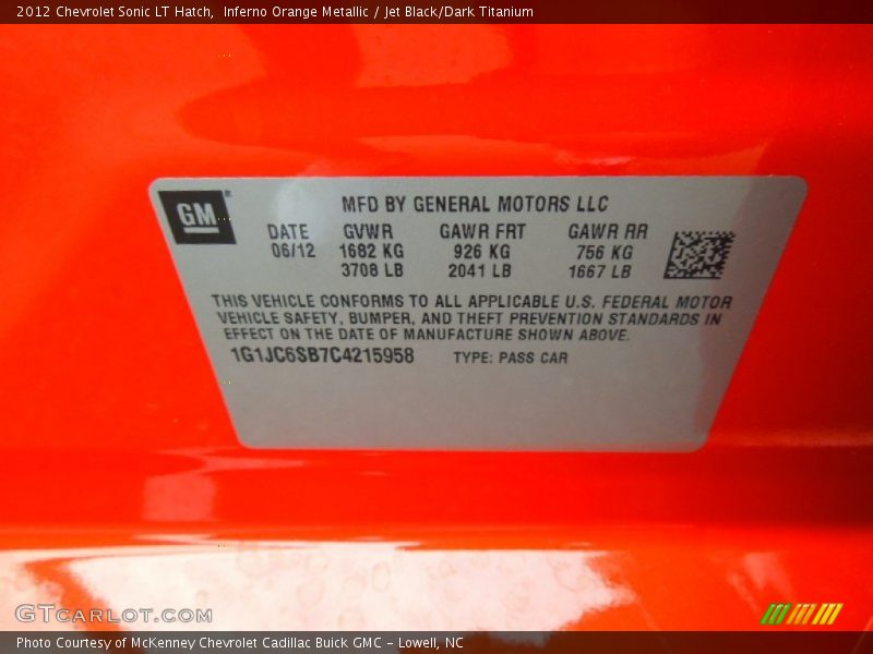Inferno Orange Metallic / Jet Black/Dark Titanium 2012 Chevrolet Sonic LT Hatch