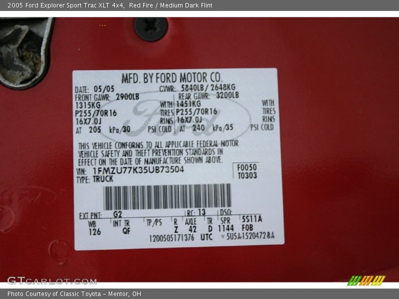 Red Fire / Medium Dark Flint 2005 Ford Explorer Sport Trac XLT 4x4