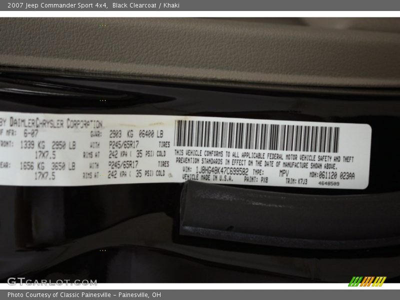 2007 Commander Sport 4x4 Black Clearcoat Color Code PX8
