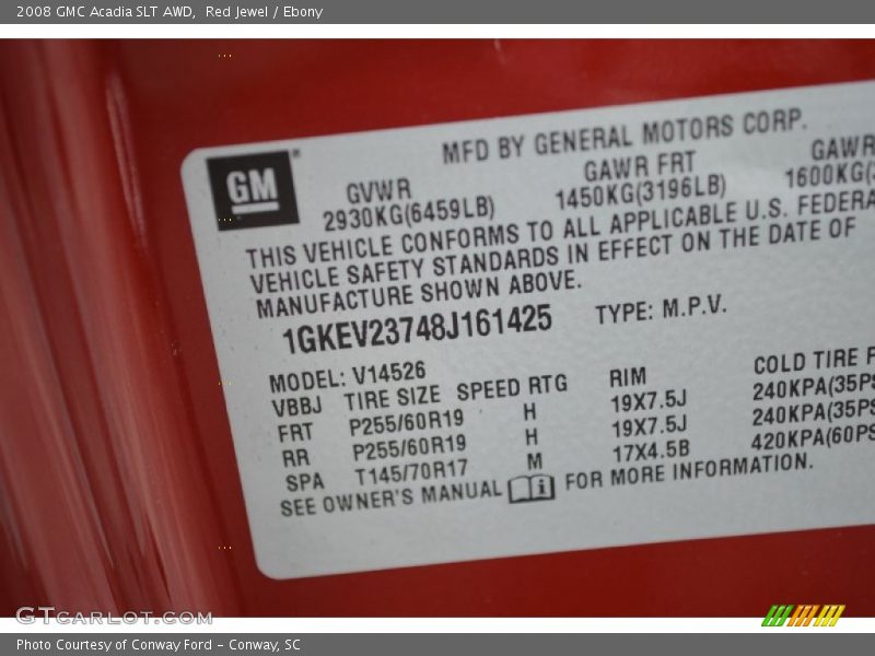 Red Jewel / Ebony 2008 GMC Acadia SLT AWD