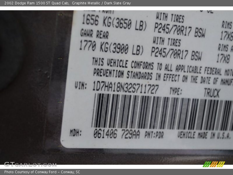 Graphite Metallic / Dark Slate Gray 2002 Dodge Ram 1500 ST Quad Cab