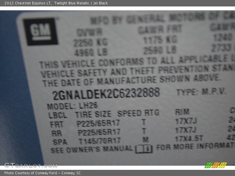 Twilight Blue Metallic / Jet Black 2012 Chevrolet Equinox LT