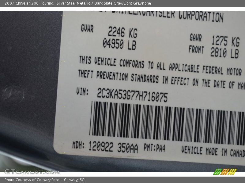 Silver Steel Metallic / Dark Slate Gray/Light Graystone 2007 Chrysler 300 Touring