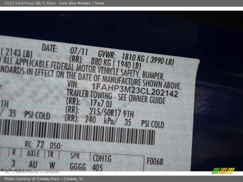 Sonic Blue Metallic / Stone 2012 Ford Focus SEL 5-Door