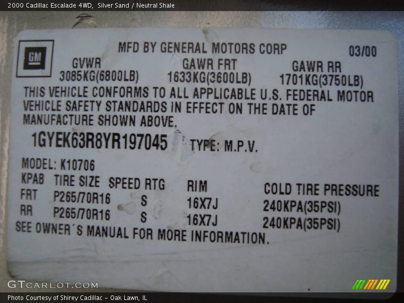 Silver Sand / Neutral Shale 2000 Cadillac Escalade 4WD