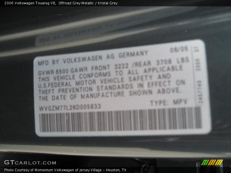 Offroad Grey Metallic / Kristal Grey 2006 Volkswagen Touareg V8