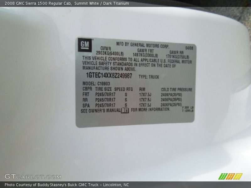 Summit White / Dark Titanium 2008 GMC Sierra 1500 Regular Cab