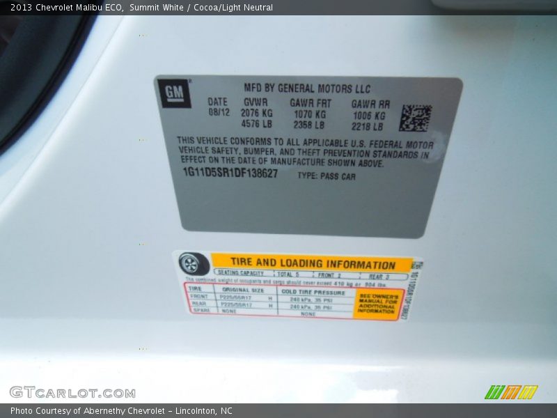 Summit White / Cocoa/Light Neutral 2013 Chevrolet Malibu ECO