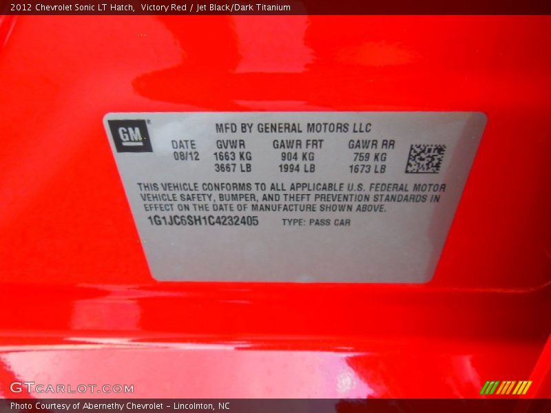 Victory Red / Jet Black/Dark Titanium 2012 Chevrolet Sonic LT Hatch
