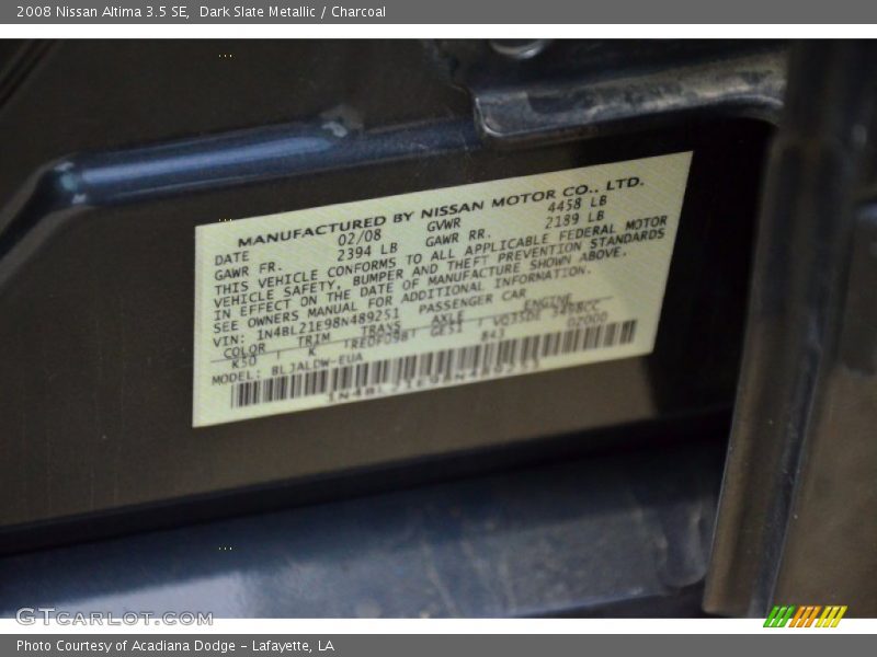 Dark Slate Metallic / Charcoal 2008 Nissan Altima 3.5 SE