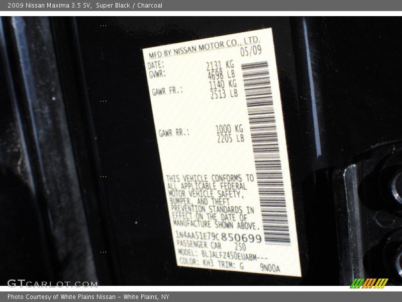 Super Black / Charcoal 2009 Nissan Maxima 3.5 SV
