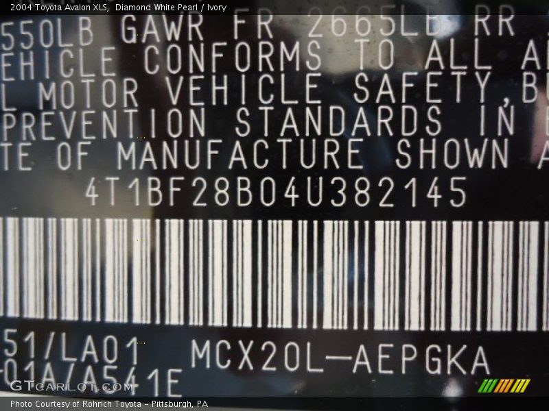 Diamond White Pearl / Ivory 2004 Toyota Avalon XLS