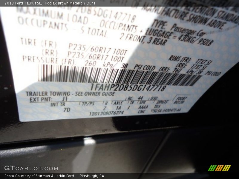 2013 Taurus SE Kodiak Brown Metallic Color Code J1