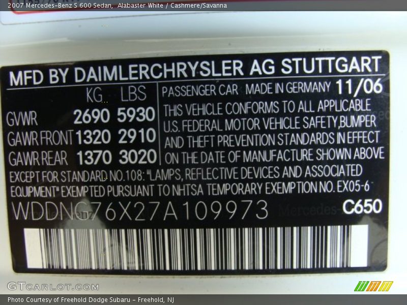 Alabaster White / Cashmere/Savanna 2007 Mercedes-Benz S 600 Sedan
