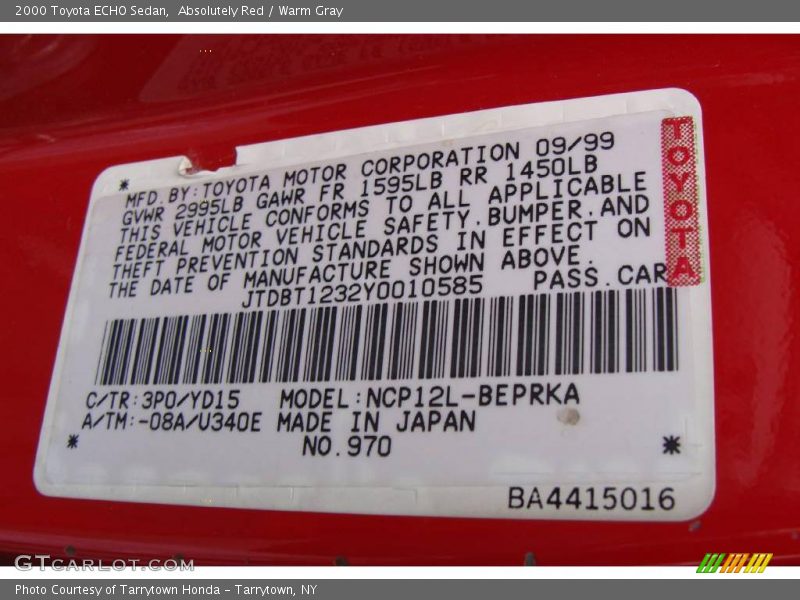 Absolutely Red / Warm Gray 2000 Toyota ECHO Sedan