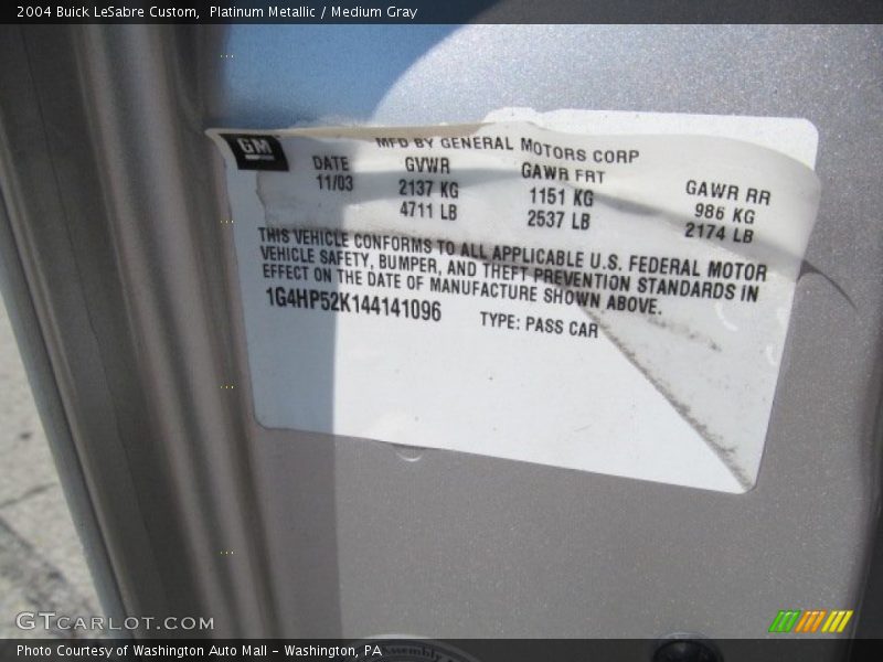 Platinum Metallic / Medium Gray 2004 Buick LeSabre Custom