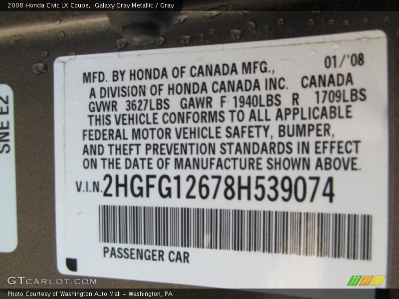 Galaxy Gray Metallic / Gray 2008 Honda Civic LX Coupe