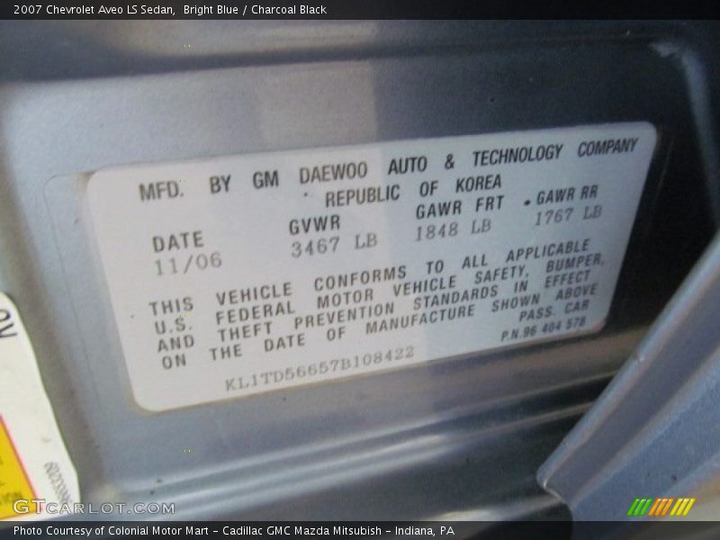 Bright Blue / Charcoal Black 2007 Chevrolet Aveo LS Sedan