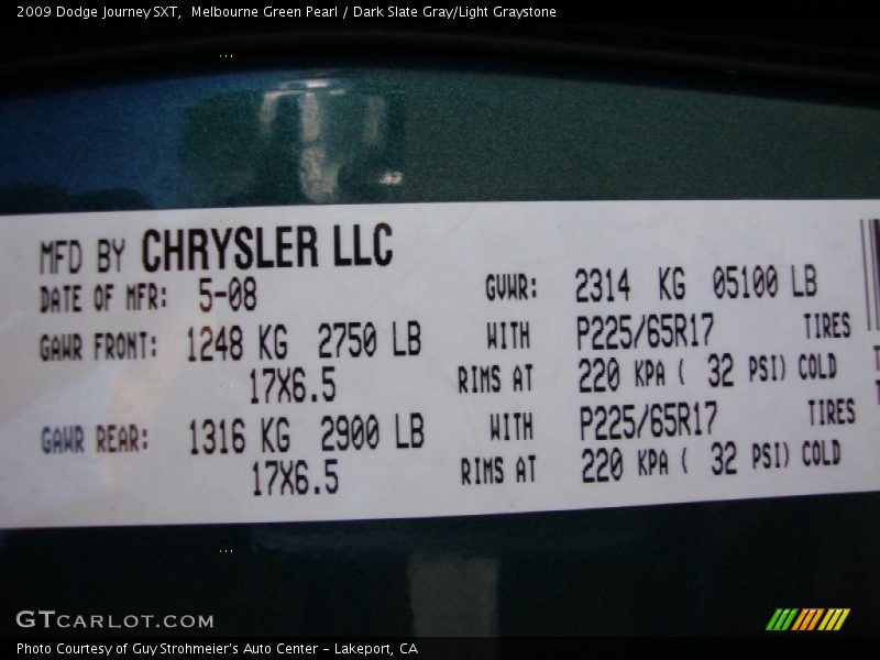 Melbourne Green Pearl / Dark Slate Gray/Light Graystone 2009 Dodge Journey SXT