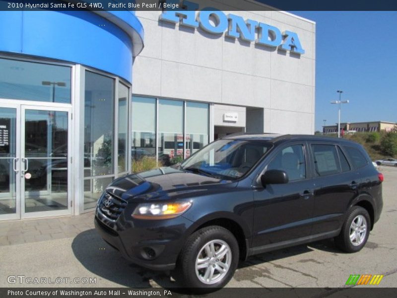 Pacific Blue Pearl / Beige 2010 Hyundai Santa Fe GLS 4WD