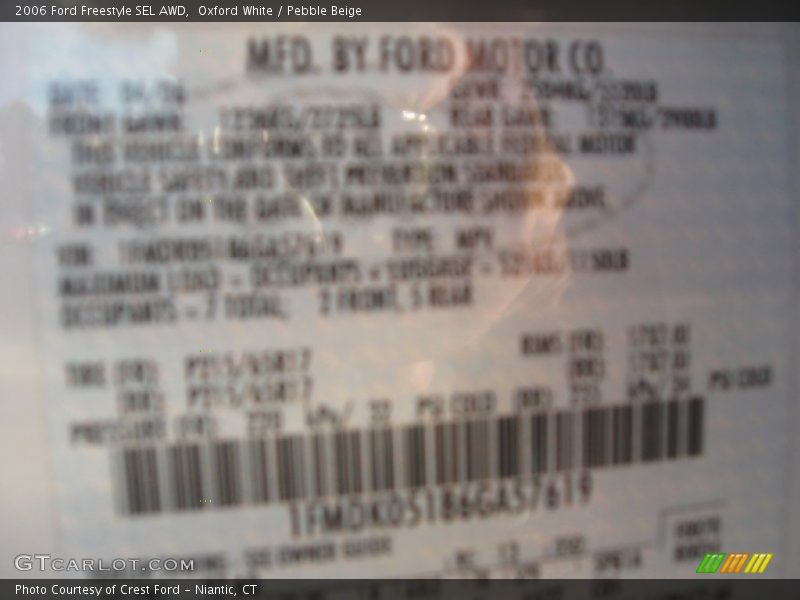 Oxford White / Pebble Beige 2006 Ford Freestyle SEL AWD