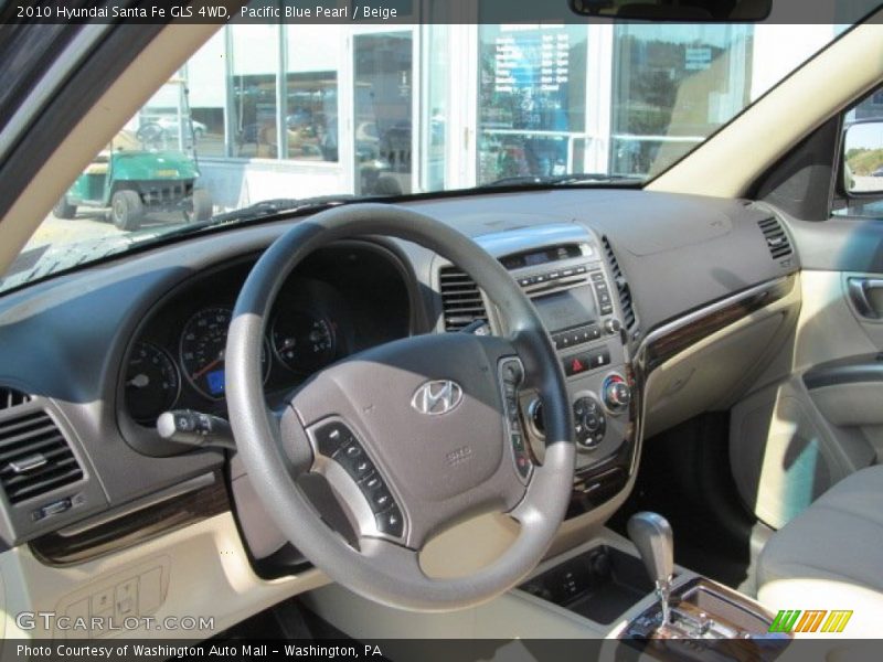 Pacific Blue Pearl / Beige 2010 Hyundai Santa Fe GLS 4WD