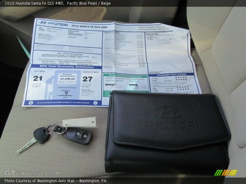 Pacific Blue Pearl / Beige 2010 Hyundai Santa Fe GLS 4WD