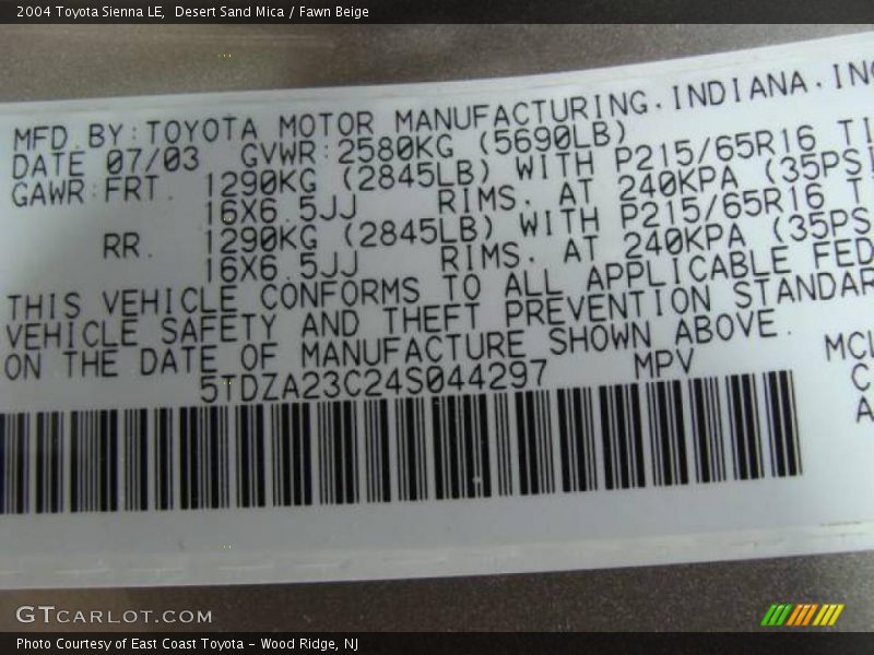 Desert Sand Mica / Fawn Beige 2004 Toyota Sienna LE