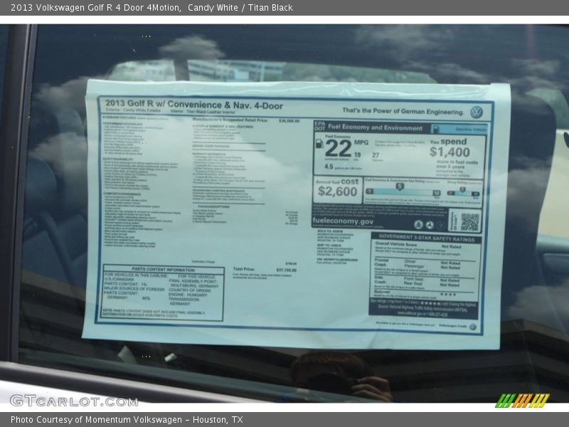  2013 Golf R 4 Door 4Motion Window Sticker