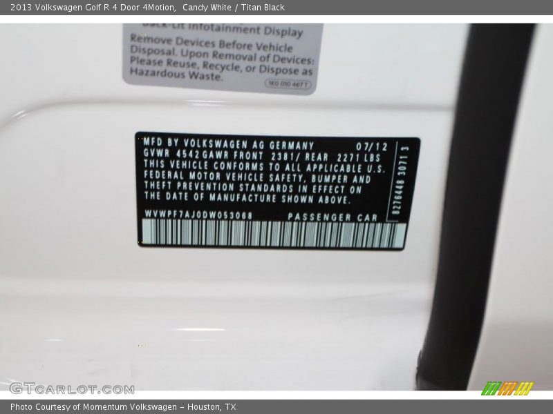 Candy White / Titan Black 2013 Volkswagen Golf R 4 Door 4Motion