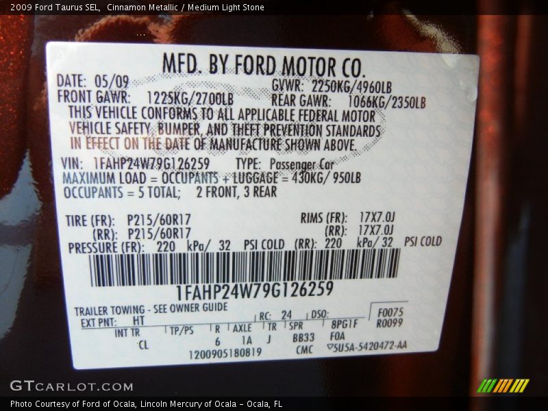 2009 Taurus SEL Cinnamon Metallic Color Code HT