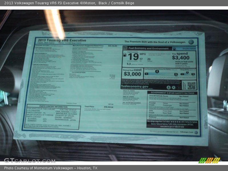 Black / Cornsilk Beige 2013 Volkswagen Touareg VR6 FSI Executive 4XMotion