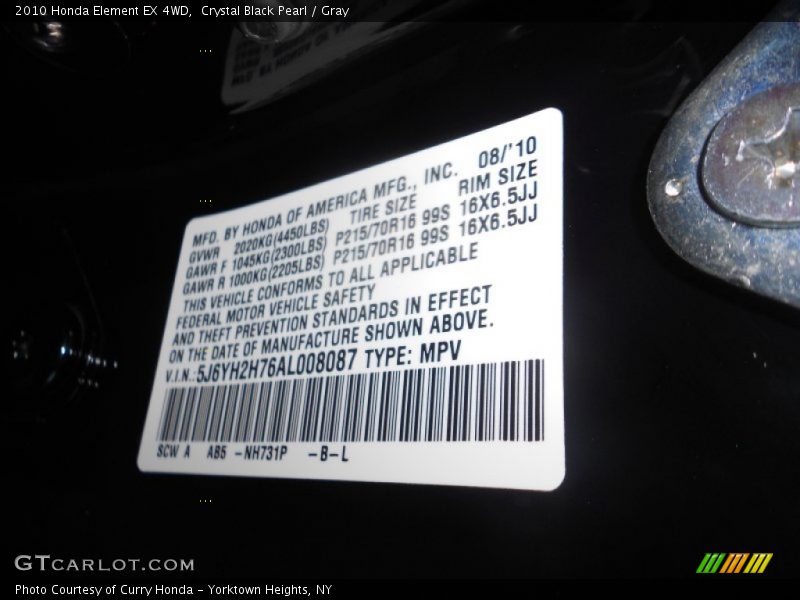 Crystal Black Pearl / Gray 2010 Honda Element EX 4WD