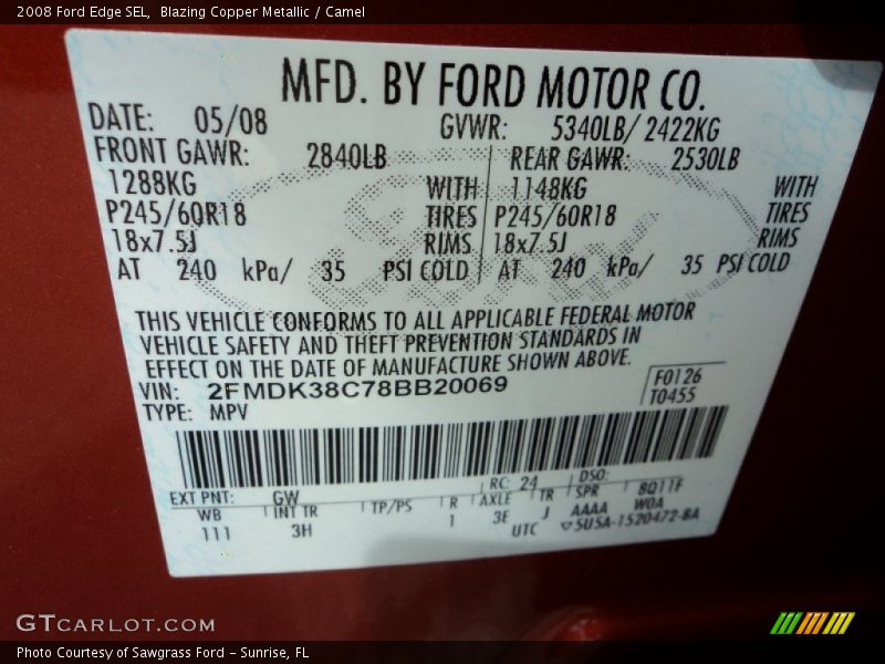 Blazing Copper Metallic / Camel 2008 Ford Edge SEL
