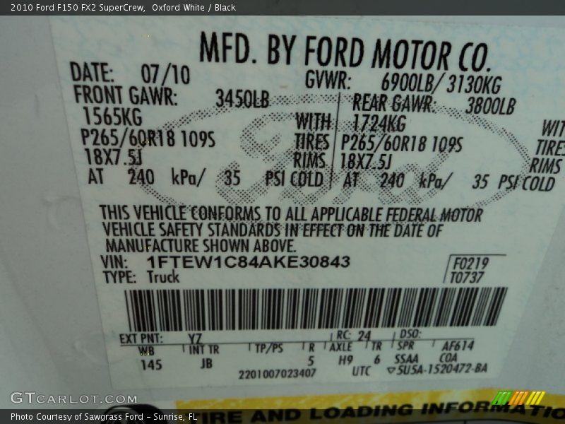 Oxford White / Black 2010 Ford F150 FX2 SuperCrew