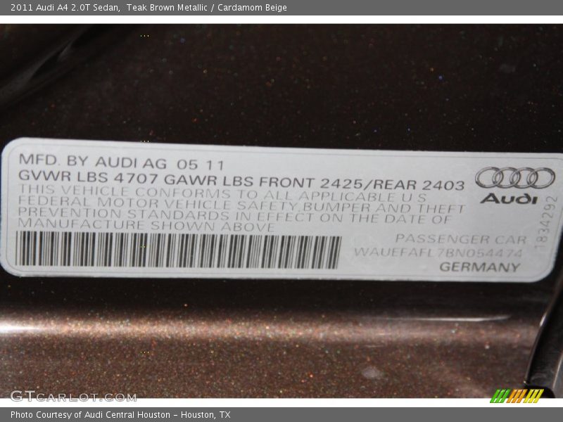 Teak Brown Metallic / Cardamom Beige 2011 Audi A4 2.0T Sedan