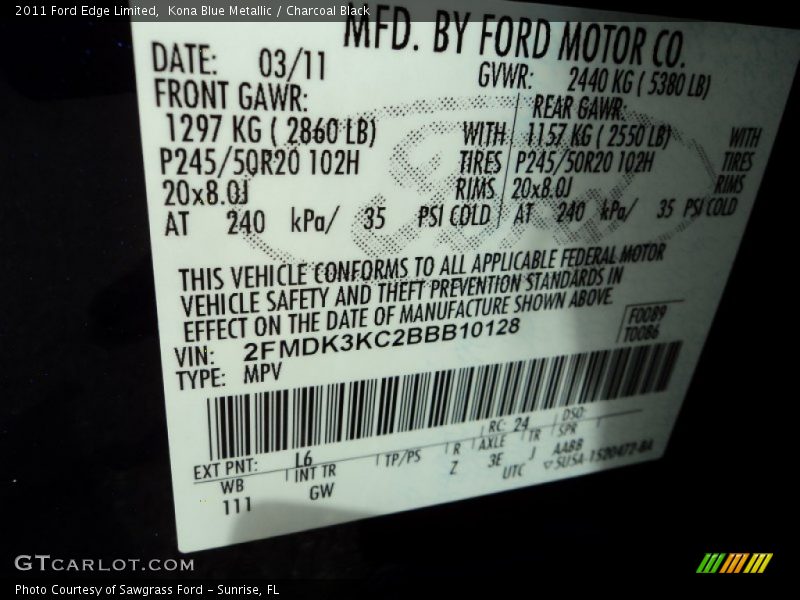 2011 Edge Limited Kona Blue Metallic Color Code L6
