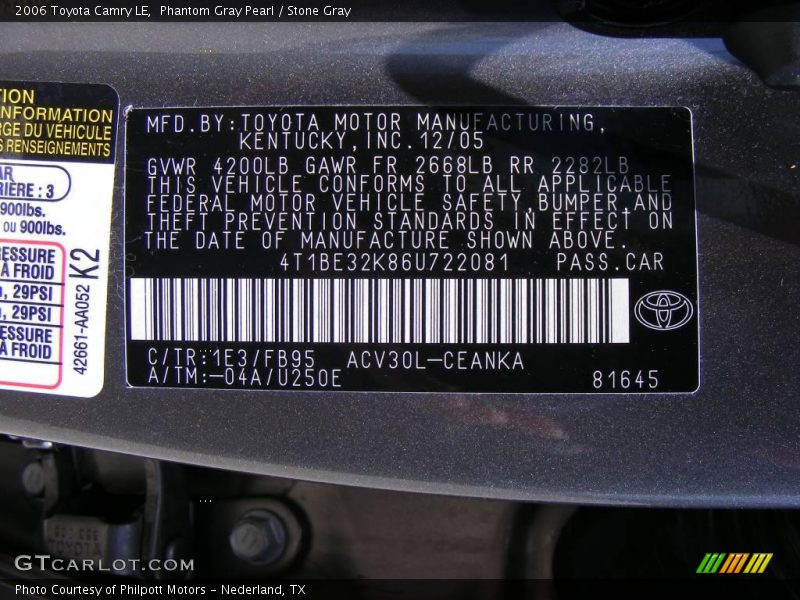 Phantom Gray Pearl / Stone Gray 2006 Toyota Camry LE