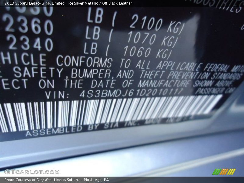 Ice Silver Metallic / Off Black Leather 2013 Subaru Legacy 3.6R Limited