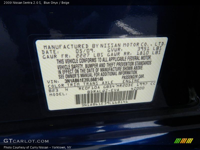2009 Sentra 2.0 S Blue Onyx Color Code B23