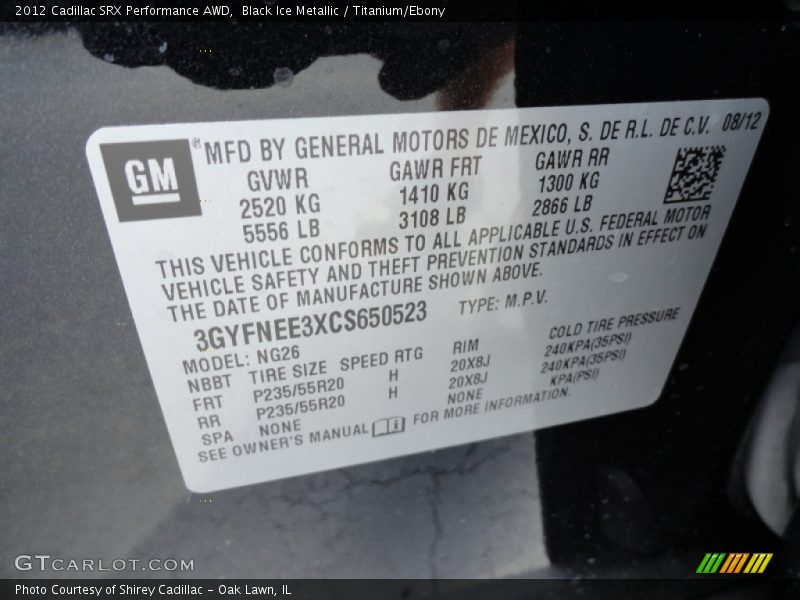 Black Ice Metallic / Titanium/Ebony 2012 Cadillac SRX Performance AWD